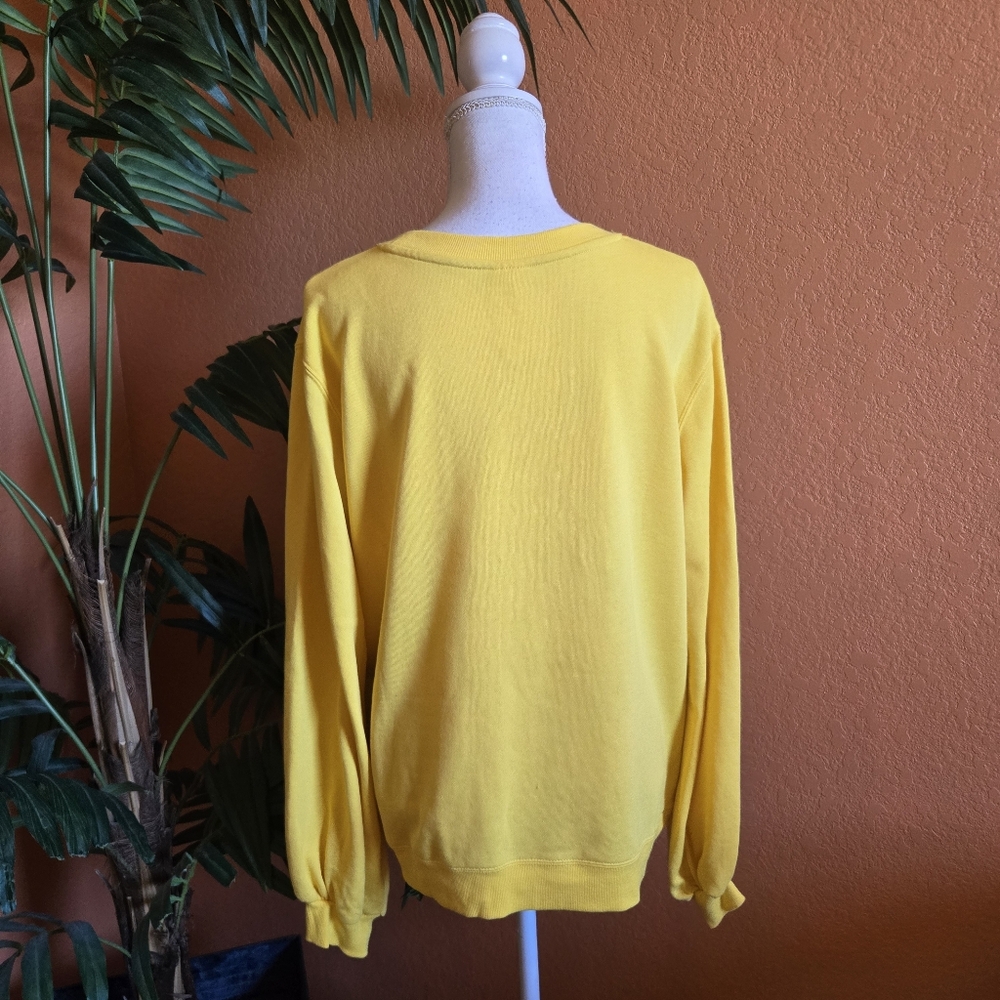 Disney Mickey Mouse Sweatshirt Yellow XL Balloon Sleeves Parks Crew Neck - Picture 4 of 9